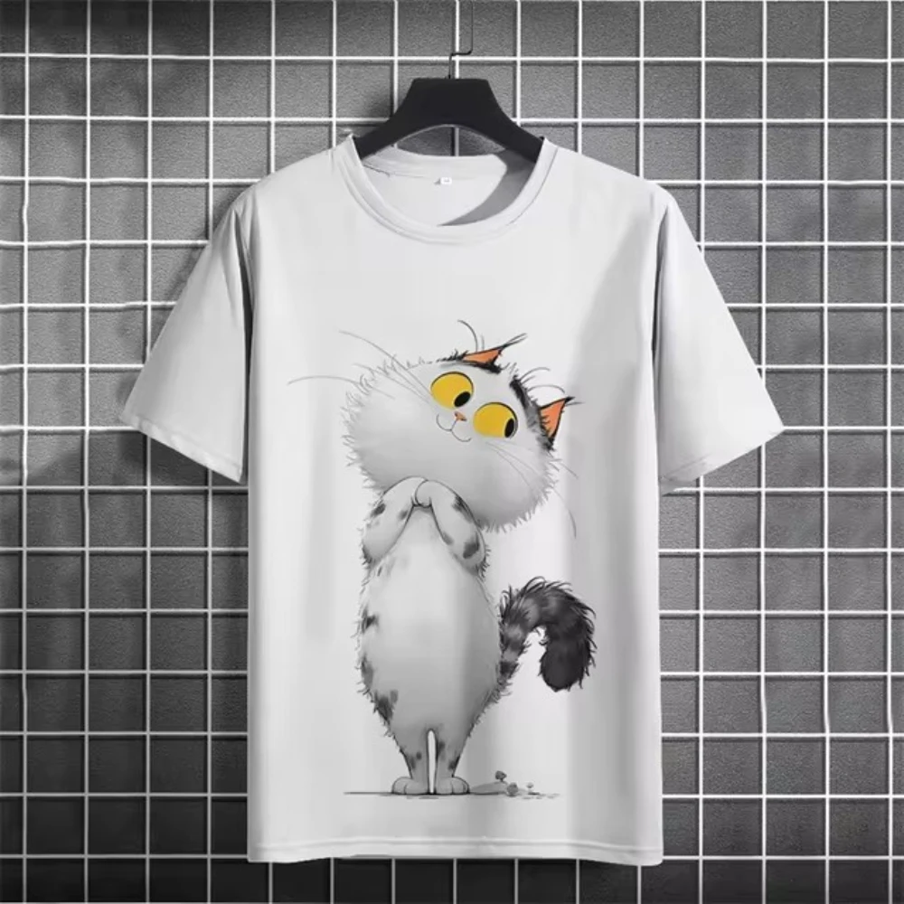 3D Printed Funny Animal T-Shirt Men\'s Cute Cat Pattern T Shirts Casual Loose Streetwear Short Sle