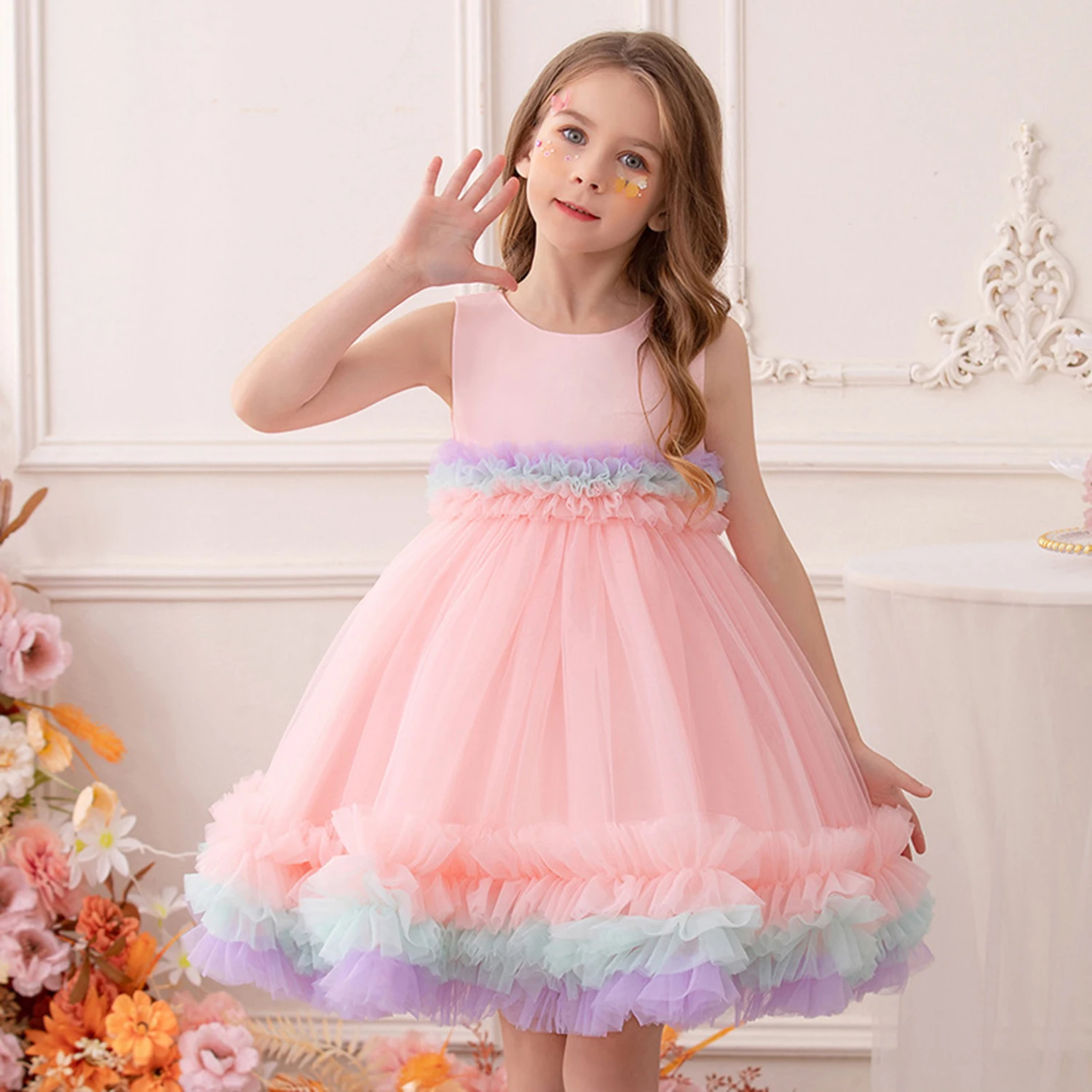 

2-8 Years Little Girls Rainbow Ruffled Birthday Party Graduation Ceremony Pageant Festival Holiday Dress