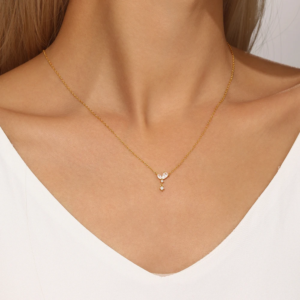 قلادة فراشة من الفضة الإسترليني للنساء ، قلادة كرة مستديرة ، لون ذهبي عيار 18 قيراط ، سلسلة ترقوة ، مجوهرات حفلات الزفاف