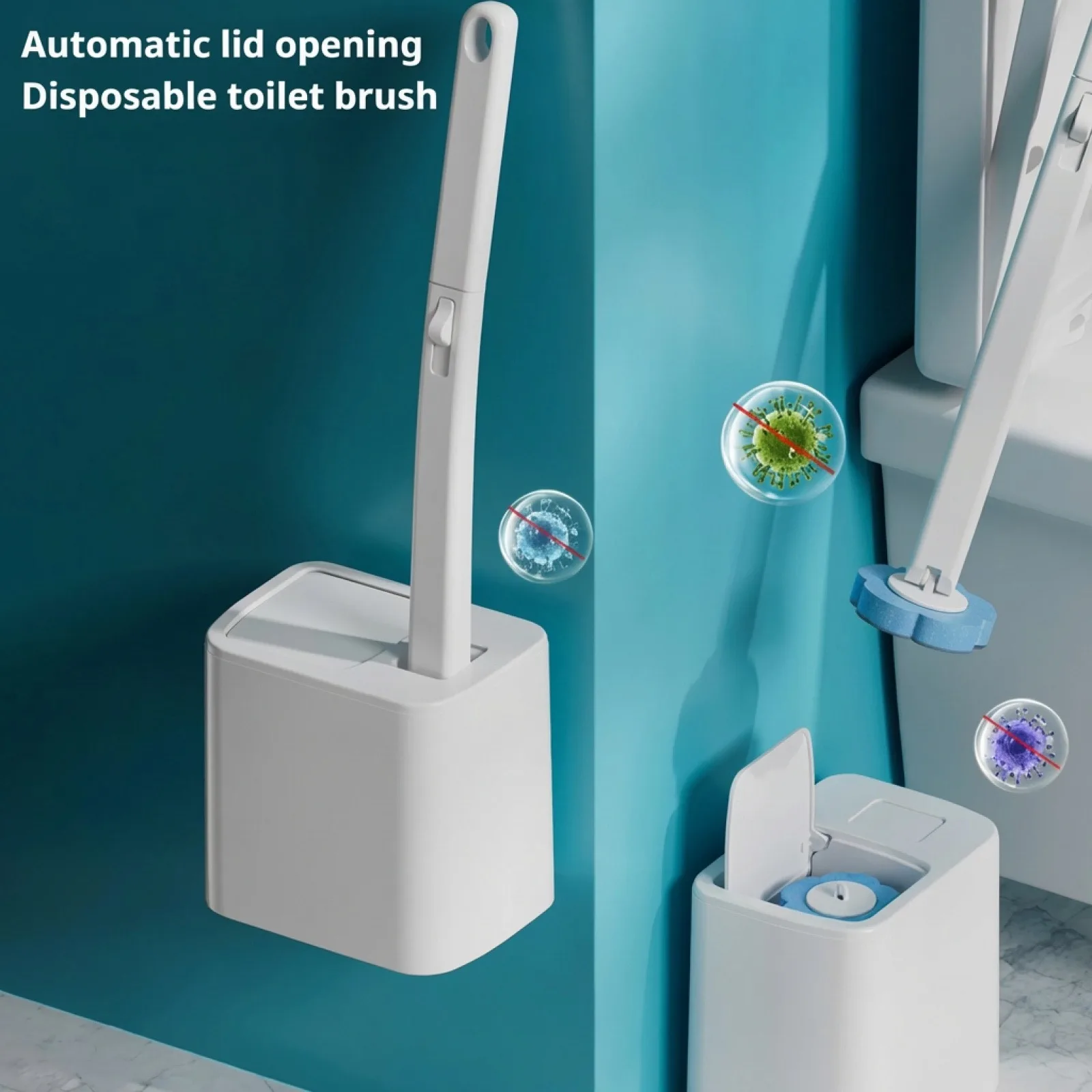 Wall Hanging Toilet Brush with Holder Long Handled Silicone Toilet Brush Soft Bristles WC Cleaning Brush Bathroom Accessories
