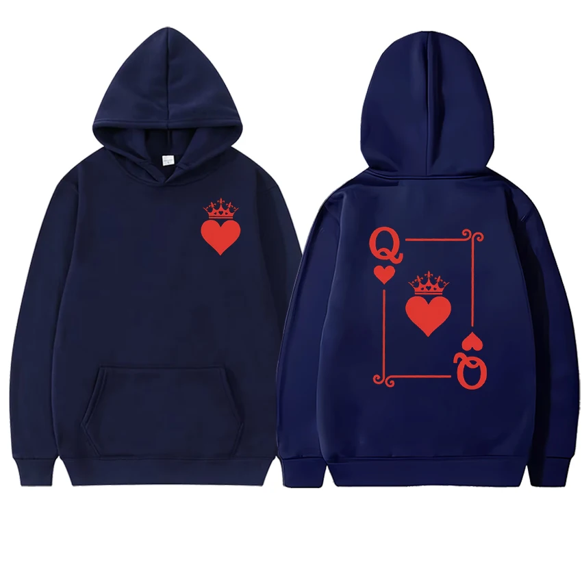 Hot Red Heart Queen of Spades Print Autumn Winter Sweatshirts Fleece Long sleeve Men Women Hoodies Casual Loose Unisex Pullover