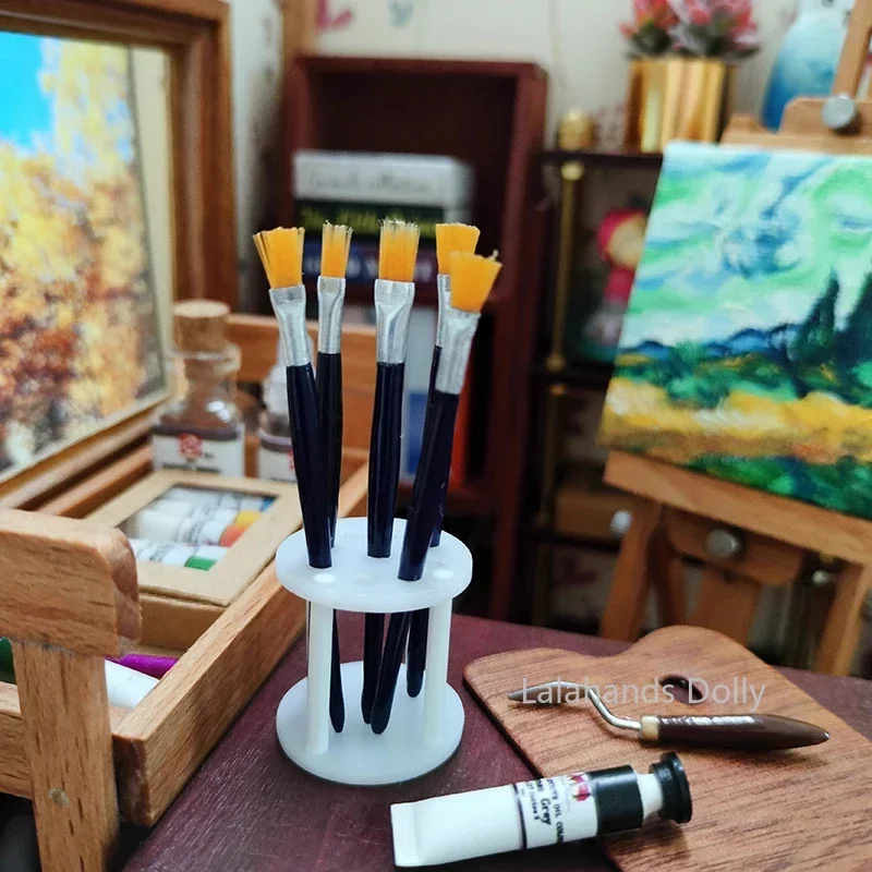 Dollhouse Miniature Furniture Easel Item Mini Palette/paint Pen Holder/oil Brush/oil Bottle/oil Painting Paper/Knife Accessories