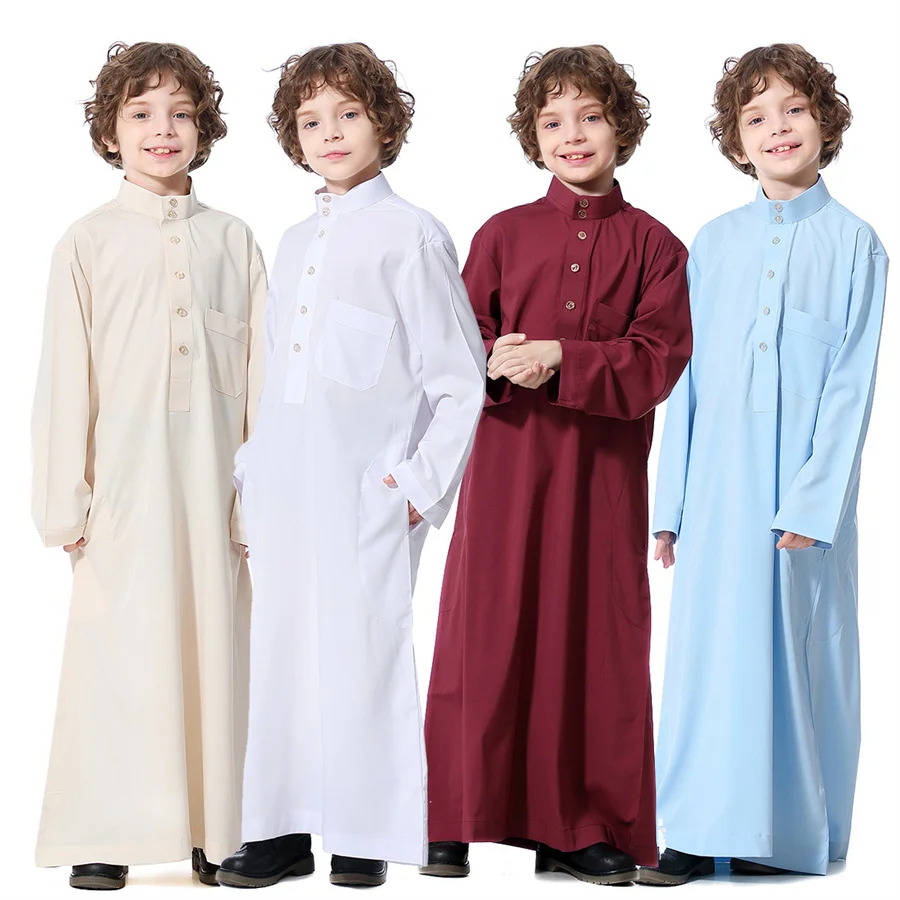 Abaya Dubai Long Robe Boys Turkey Ramadan Jubba Thobe Stand Collar Child Muslim Clothes Kaftan Islam Dress Arab Islamic Clothing