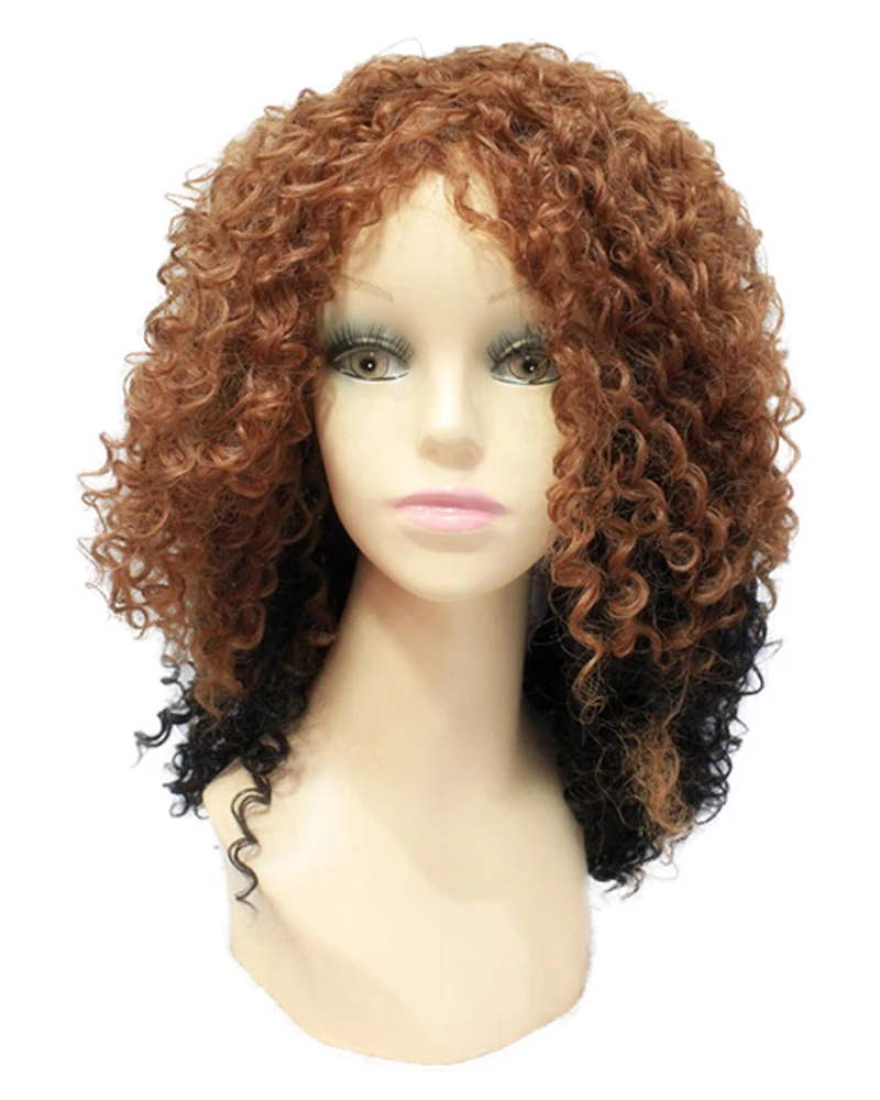 Light Brown black medium length Hairstyles Women's afro curly Synthetic Hair Wigs Capless Wigs