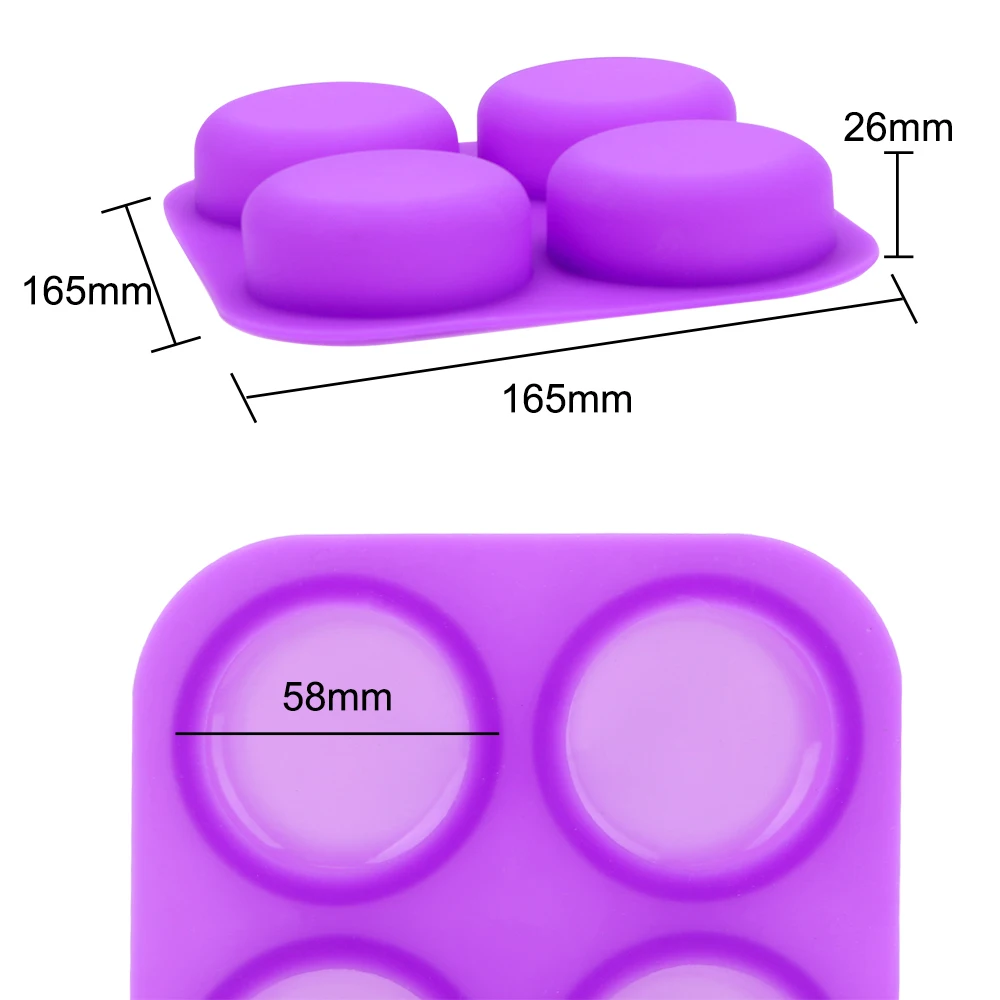 4 Cavity Easy To Demould Soap Molds Tray Reusable Round Circles Soap Molds Silicone DIY Handmade Craft Cake Decorating Tools