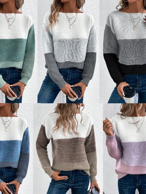 

Свободный вязаный цветной топ, женский повседневный круглый вязаный свитер Ne Long Sve, удобный дышащий весна-осень-зима