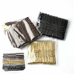 50Pcs/Bag U Shaped Alloy Hairpins Waved Hair Clips Simple Metal Bobby Pins Barrettes Bridal Hairstyle Tools Hair Pins Brown Gold