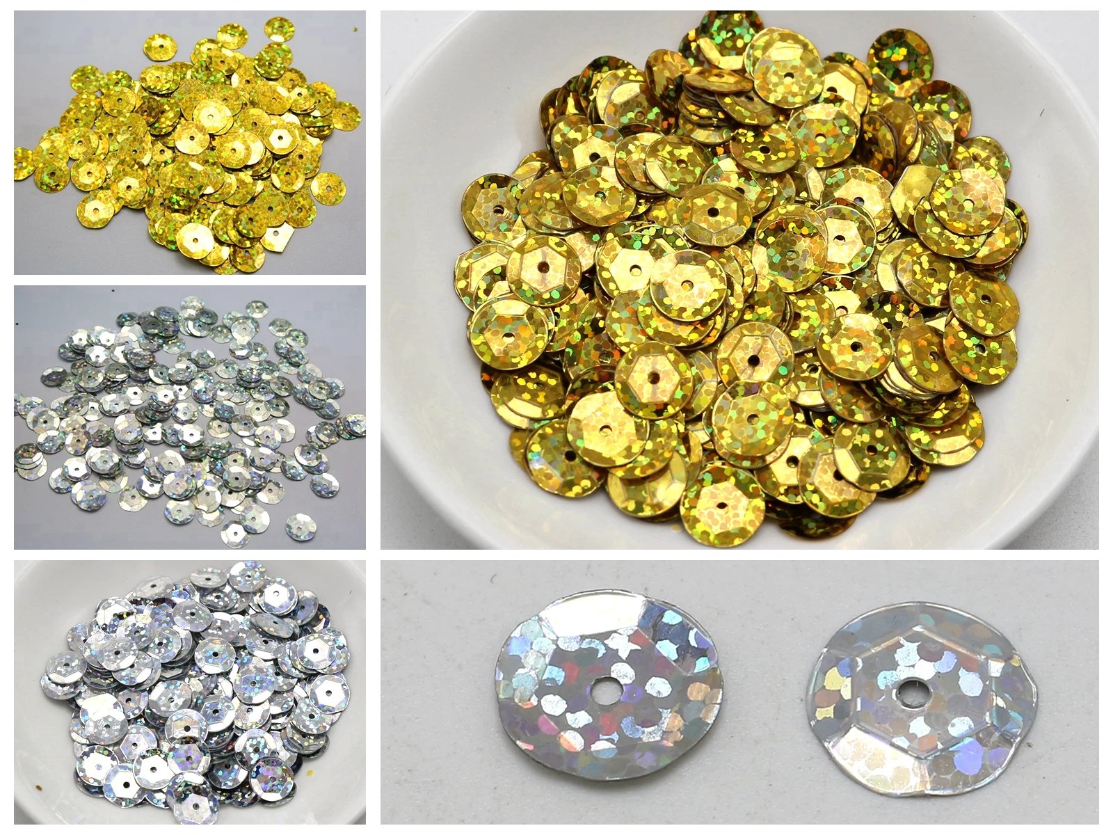 2000 Silver/Gold Laser Hologram 10mm CUP round loose sequins Paillettes sewing Wedding craft