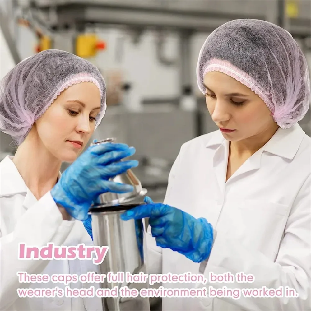 Disposable Bouffant Cap 100 Pcs Breathable Nonwoven Hair Net Dust Proof Cover for Medical Food Processing Beauty Salon Hygiene