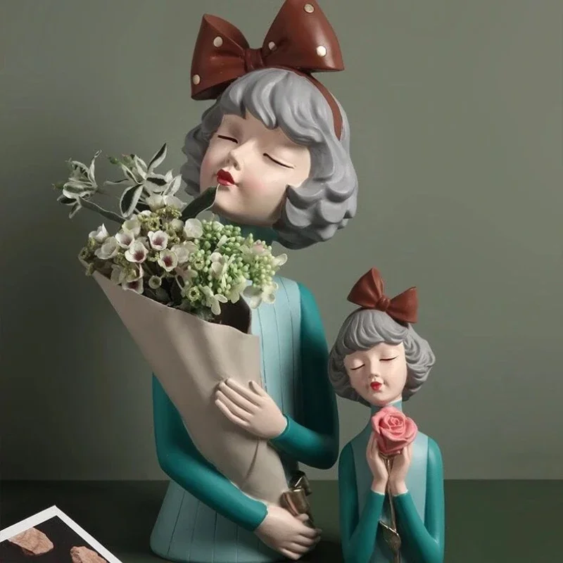 

Nordic Cute Bow Girl Statue Resin Vase Flower Arrangement Living Room TV Cabinet Bedroom Desktop Home Decoration Accessories