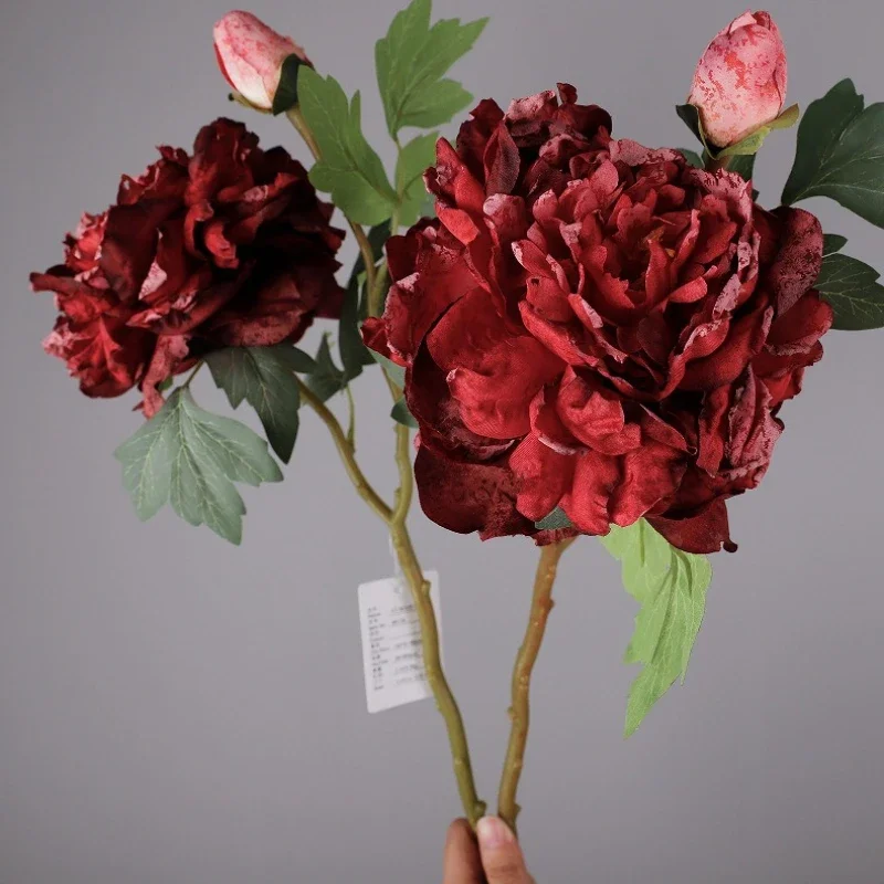 4/5pcs Silk Burned Edge Peony Artificial Flower Auditorium Decoration Simulation Orange Oil Painting Peonies Fake Flowers