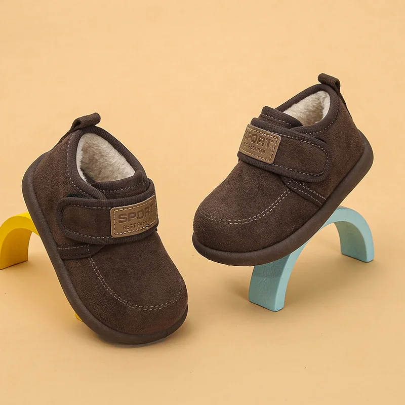 Toddler Fleece Lined Winter Ankle Boots Hook and Loop, Warm Suede Casual Walking Shoes for Baby Boys Girls Size 18-29