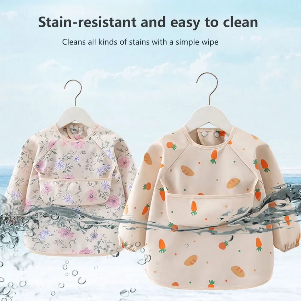 

Водонепроницаемый детский фартук-нагрудник с карманом для еды, мягкий, с длинными рукавами, для кормления детей, блузка-нагрудник для малышей