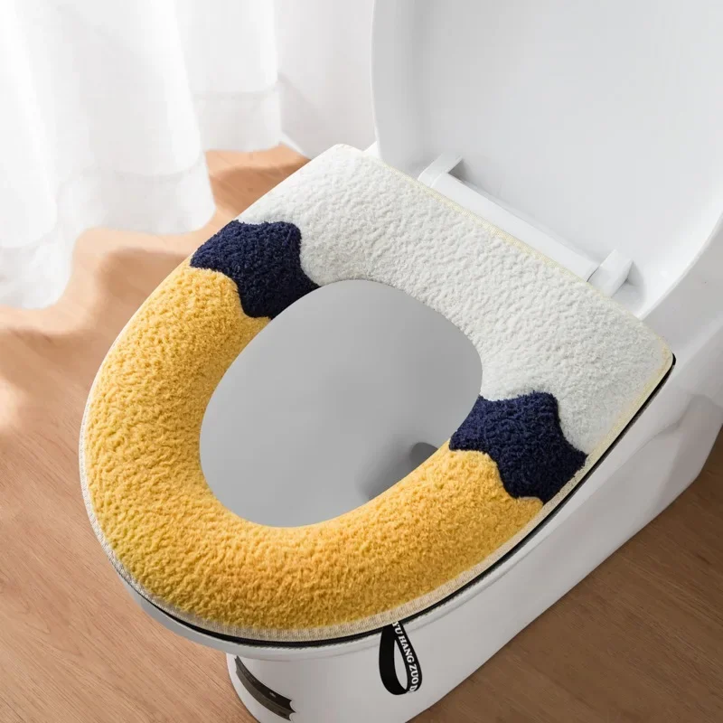 Waterproof Plush Toilet Seat Cover, Universal Model, Ring, Washable, Zipper, Bathroom Mat, Decorative