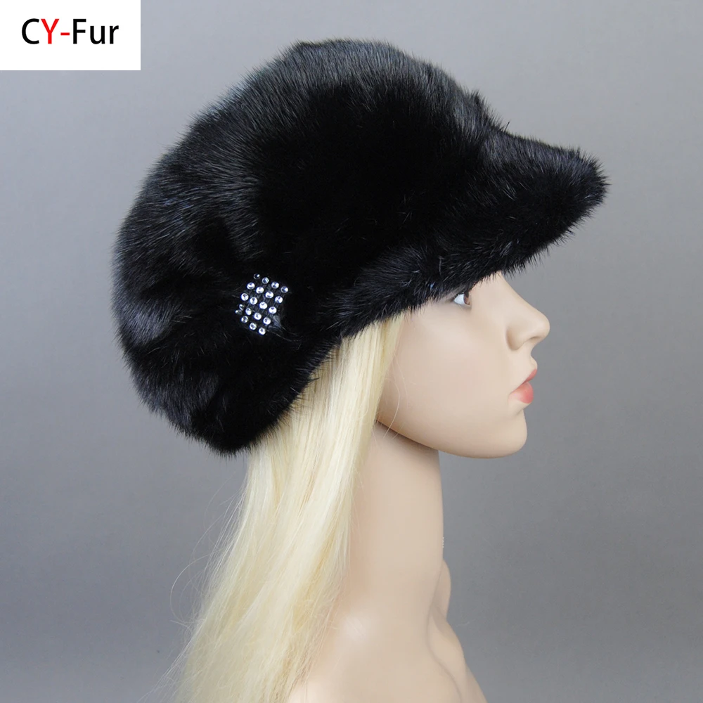 

New Luxurious Ladies Fashion 100% Natural Mink Fur Visors Caps Winter Women Warm Outdoor Mink Fur Cap Full Pelt Female Fur Hats