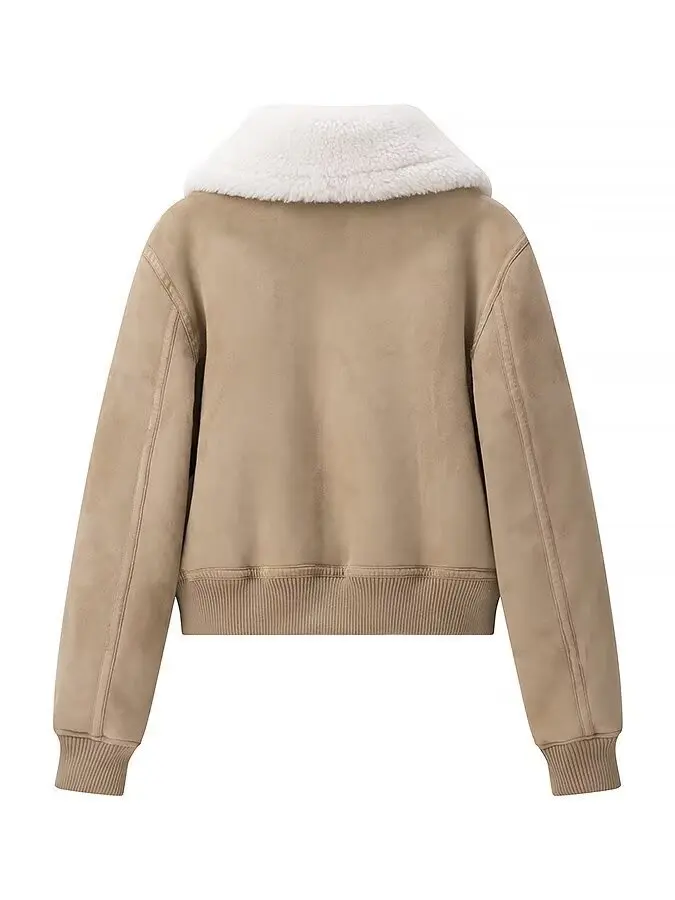 معطف ZARZ Faionable كاجوال للتخسيس من الجلد والفراء Jaet معطف نسائي جديد متعدد الاستخدامات من نسيج البوليستر #2