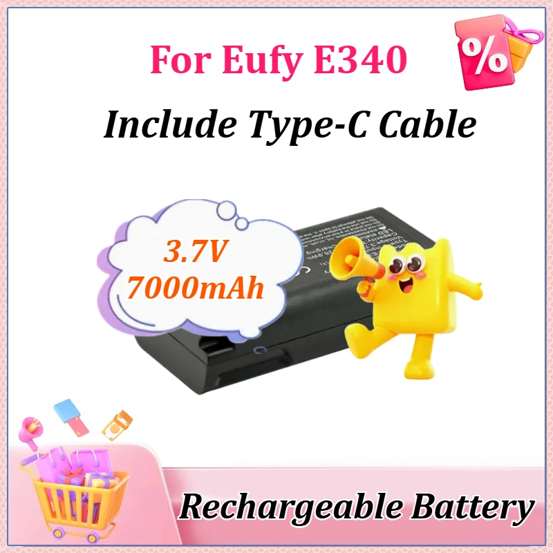 

3.7V 7000mAh 29.5Wh E340 Rechargeable Video LDoorbell Battery USB-C Charge for Eufy Video Doorbell (Include Type-C Cable)