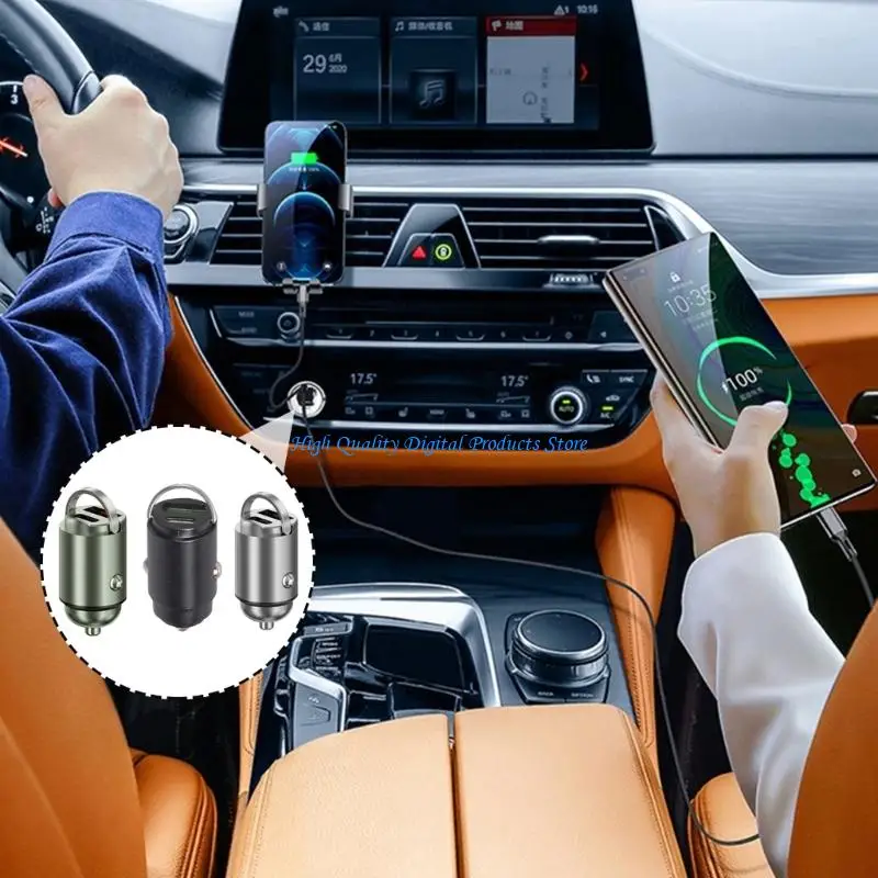

U2JE Phone Adapters 100W Car Adapters Type C USB 2 Port Fast Charging