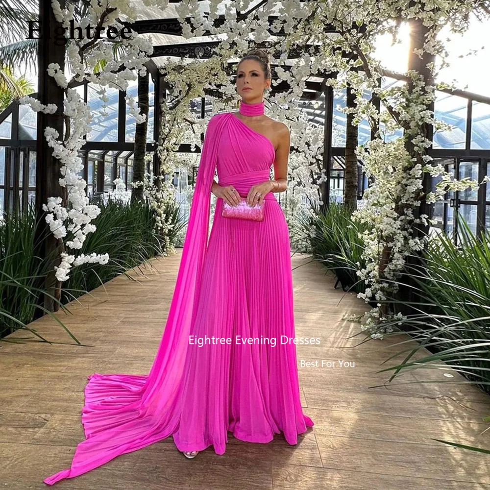 

Eightree Arabic Fuschia Chiffon Evening Dresses Long A Line Cape Sleeve Dresses For Women 2023 Vestidos De Fiesta Para Mujer