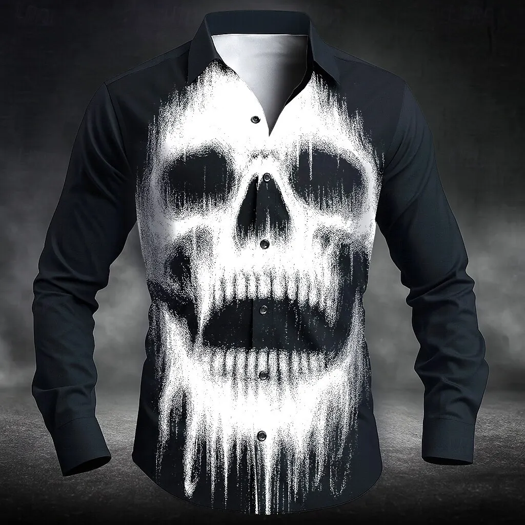 

Fall Winter Halloween Theme Men's Horror Skull Halloween Costumes Shirt Button Up Shirt Long Sleeve Shirt Dark Gothic Style
