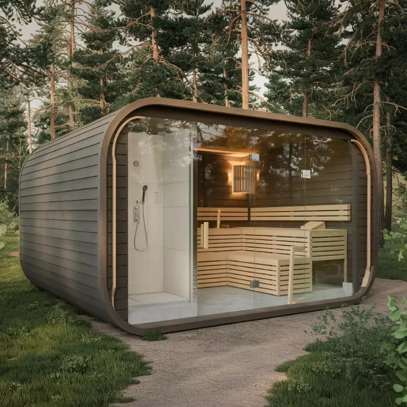 

Modern simple outdoor cedar cube sauna easy installation automatic control furnace 4-6 people computer control panel