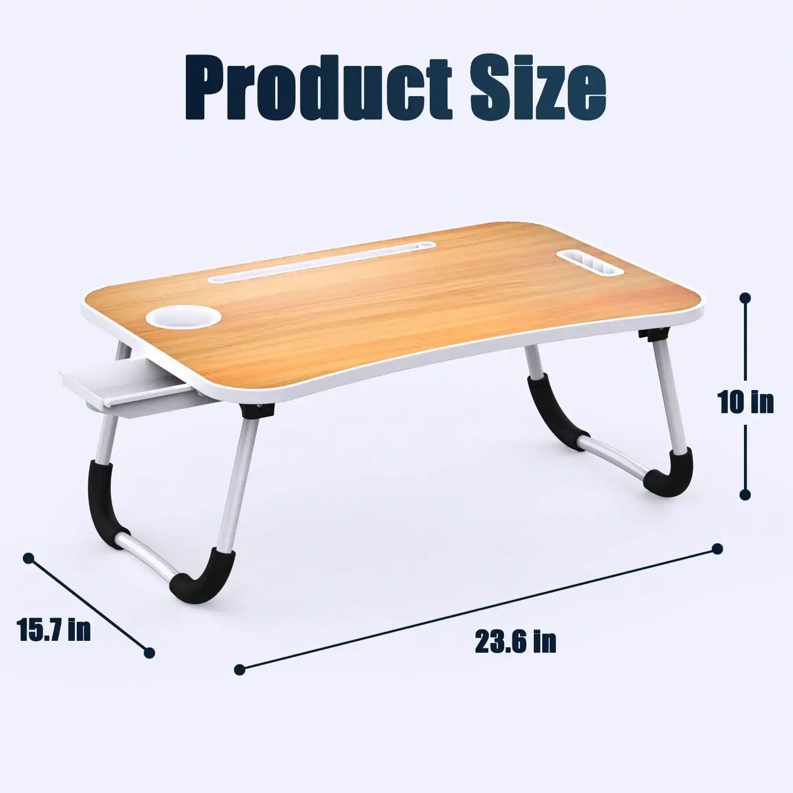 Folding Lap Desk, 23 Inch Portable Wood Black Laptop Bed Desk Lap Desk With Cup Holder, For Working Reading Writing, Eating, Wat