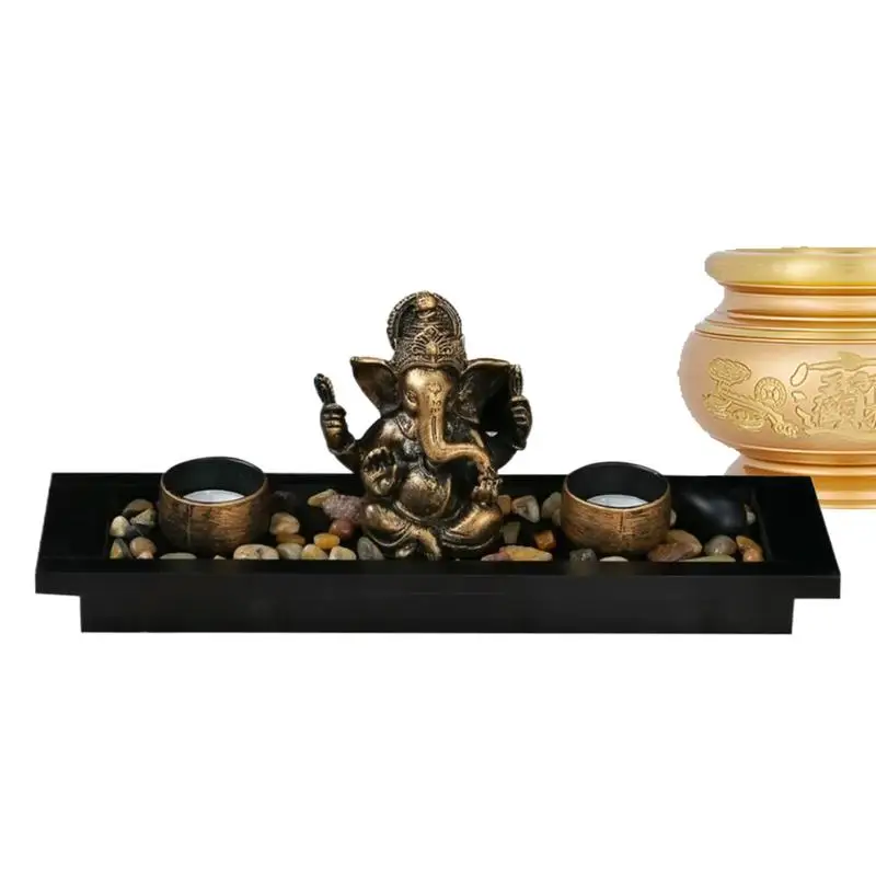 

Ganesha Candle Holder Tealight Holder Figurine Incense Stick Burner Zen Candle Holders Decorative Rocks and Display Tray for