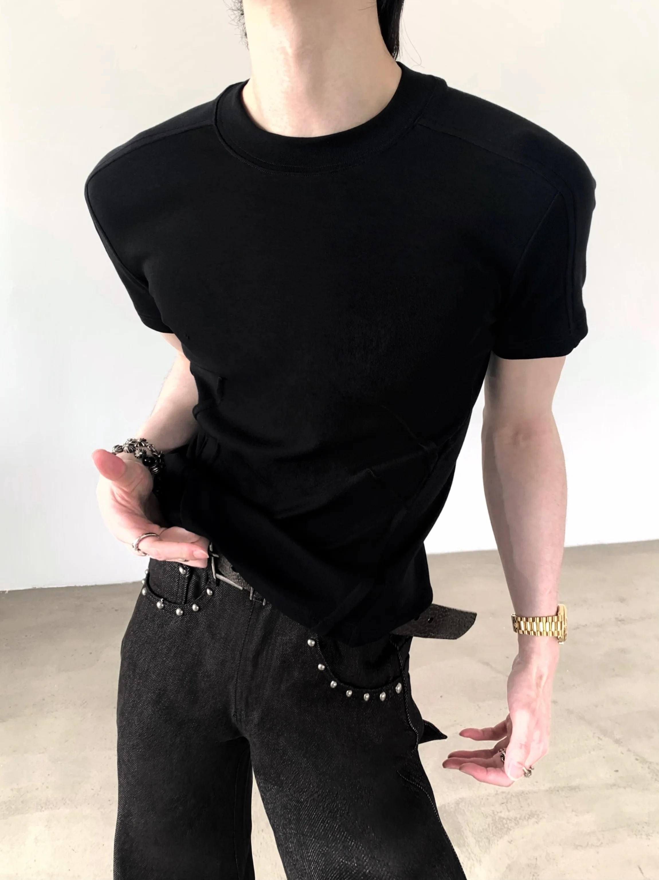 Cleanfit Short Sleeve Men's T-shirt Autumn Mountain Wind Super Model Husband Feel Fish Bone Pleat Shape Slimming Chinese Brand
