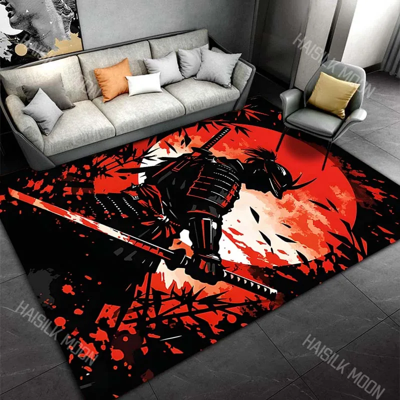 Samurai silhouette with red moon Print Carpet Rug for Living Room Bedroom Sofa Doormat Home Decor Non-slip Floor Mat