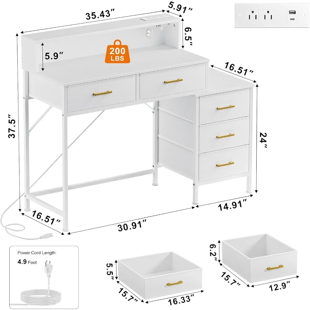 Kousei 47.2 مكتب الغرور المعاصر مع 5 أدراج قماش، ومحطة شحن متكاملة، وطاولة مكياج موفرة للمساحة لغرفة النوم #5