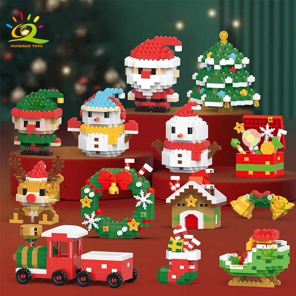 HUIQIBAO Kinder Mini Weihnachtsbaum Weihnachtsmann Schneemann Modell Micro Ziegel Baustein DIY Elch Ziegel Spielzeug für Erwachsene Geschenk – Detail 3
