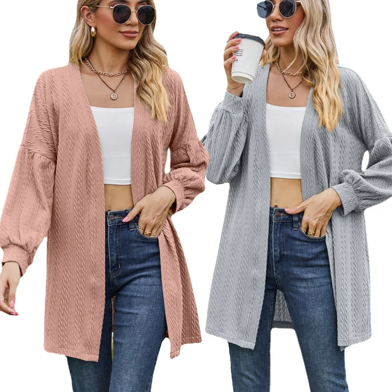 

Осень-зима, новый женский вязаный свитер средней длины, длинный цвет све, повседневный трансграничный трикотаж