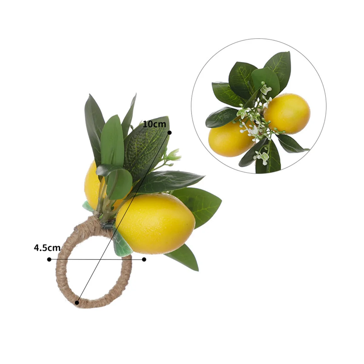 Set cincin serbet Lemon 6 ", pemegang serbet daun anggur Lemon untuk dekorasi meja makan pesta pernikahan ulang tahun Natal B