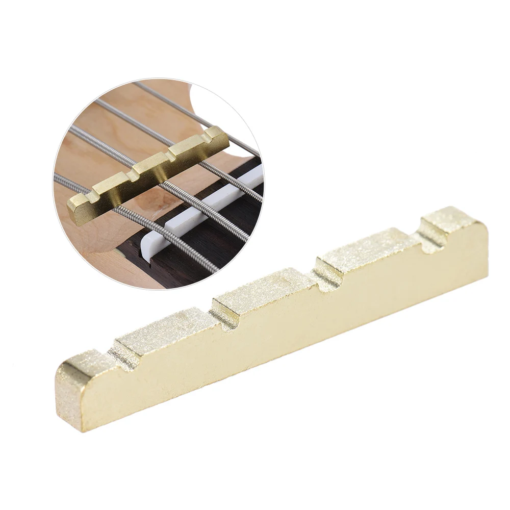 4-string Electric Bass Brass Nut Pre-slotted Brass String Nut for Electric Bass Guitar Part Replacement 38 * 3.6 * 6.3-4.8mm