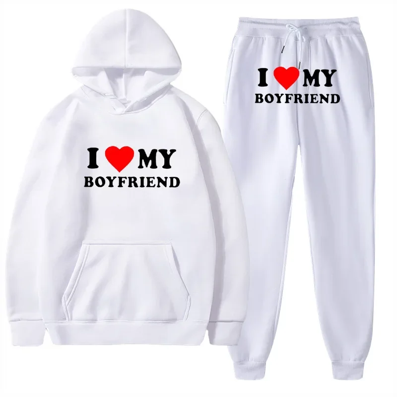 I Love My Boyfriend Tracksuit Sets Men Casual Hoodies Sweatshirt+Sweatpants 2 Piece Set Male Pullover Fashion Streetwear Clothes