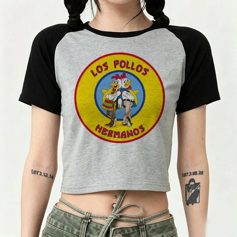 Breaking Bad Los Pollos Hermanos cropped top girl harajuku summer cheap kawaii 2000s tshirt scene  baddie jojifuku manga