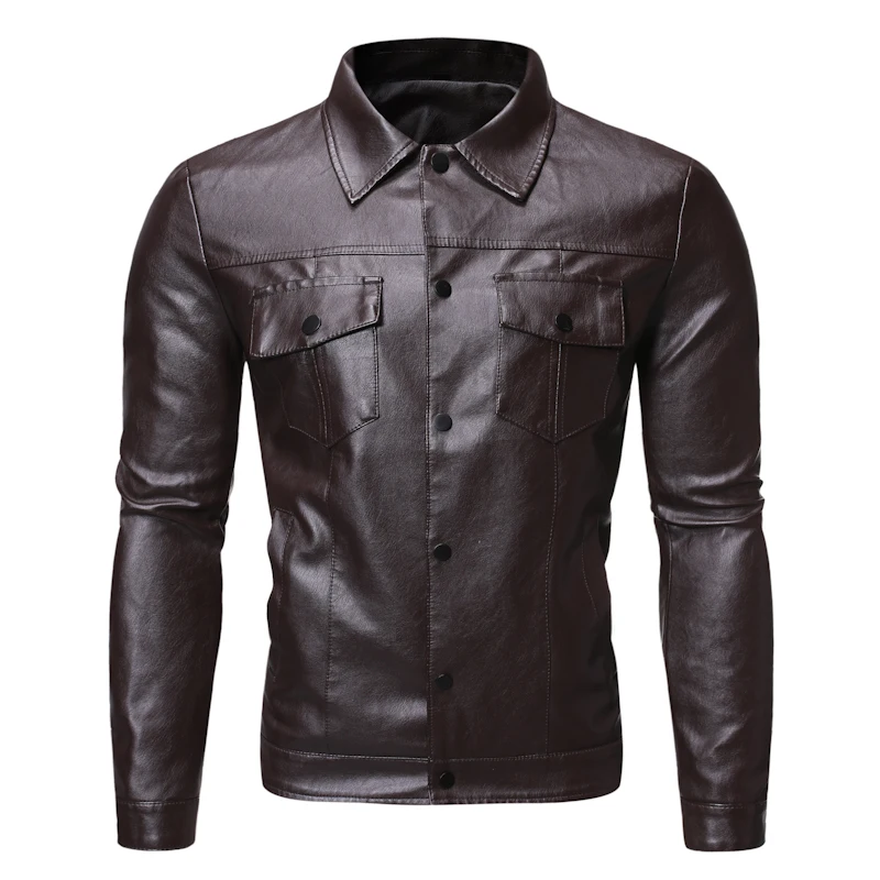 Autumn and winter new casual men\'s motorcycle slim lapel leather coat