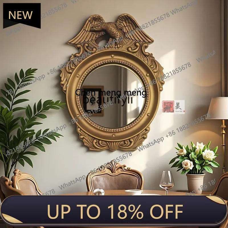 

P178 French Retro Fireplace Entrance Mirror American Eagle Carved Round Decorative Mirror European Style