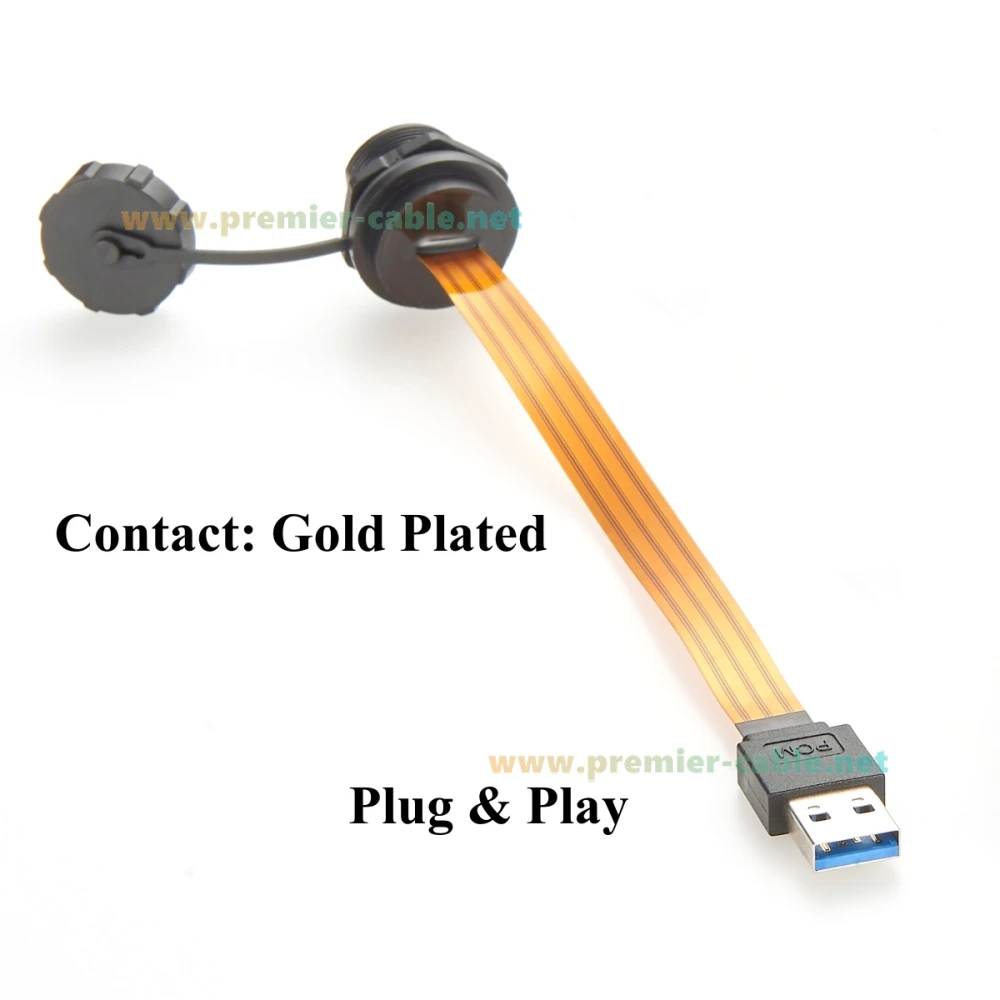 IP67 USB 3.0 フラッシュパネルマウント延長ケーブル 5Gbps Type-A オス-メス FPC フラットリボンフレキシブルデータケーブル (PC、スキャナー用)