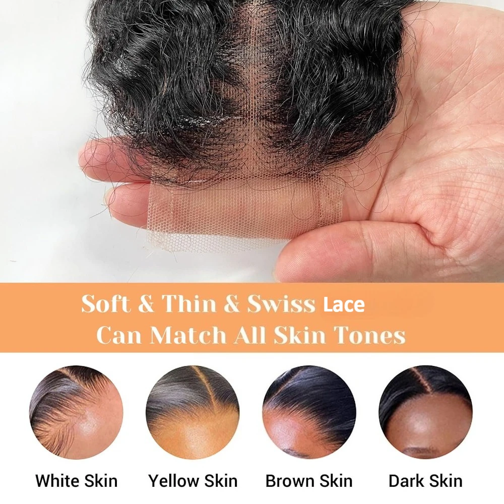 2x6 Lace Closure Burmesisches gelocktes Echthaar, brasilianisches Virgin Remy Haar, langes Haar mit tiefem Scheitel, unbehandeltes Haar mit vorgezupften Babyhaaren zum Flechten und Stylen. – Detail 4