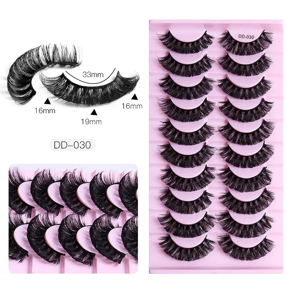 10 Pairs Russian Strip Lashes DD Curl Lashes 3D Eyelashes Reusable Fluffy False Lashes Russian Extensions