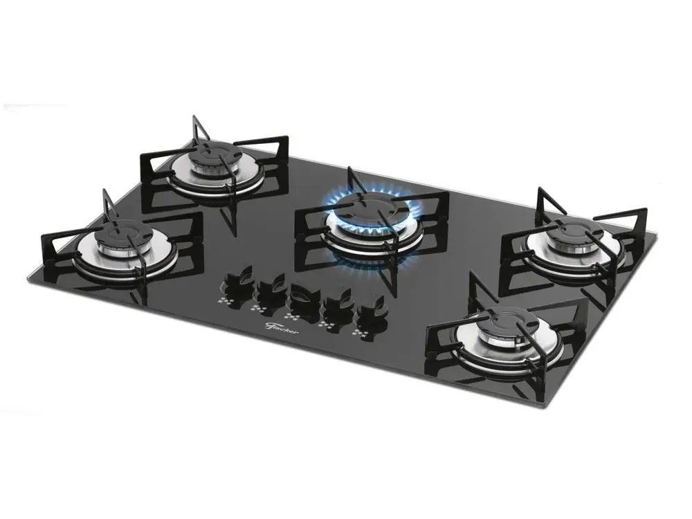 Cooktop 5 Bocas Fischer Preto a Gás GLP - Bivolt