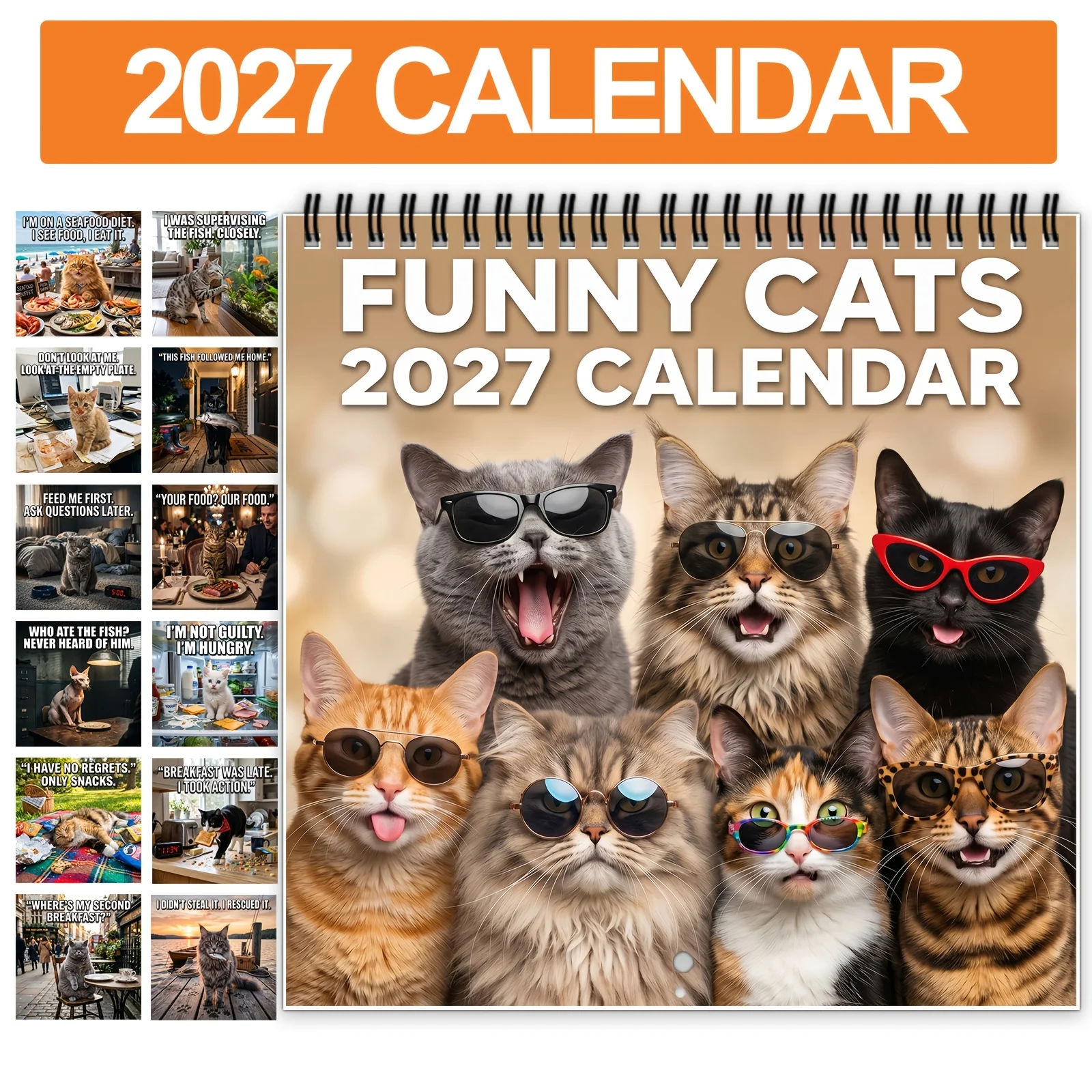 2027 Fun Cat Meme Calendar Daily Phrases and Monthly Pages Home Office Decoration Cat Lovers Annual Plan with Monthly Layout