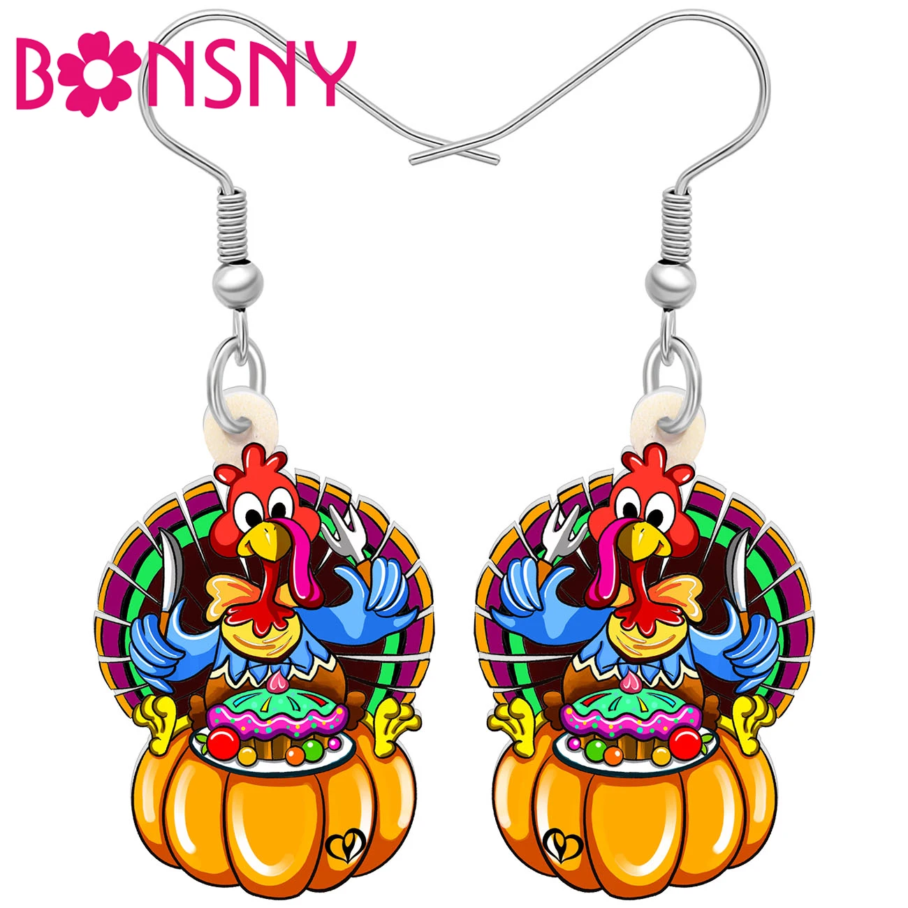 BONSNY Acrylic Thanksgiving Turkey Drop Earrings Autumn Pumpkin Farm Animals Fall Jewelry Thankful Gifts For Women Girls Charms