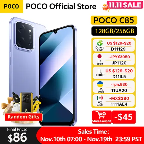 POCO C85 글로벌 버전 스마트폰 128GB 256GB MTK Helio G81-Ultra 6.9인치 도트 드롭 디스플레이 50MP 메인 카메라 6000mAh 33W 충전