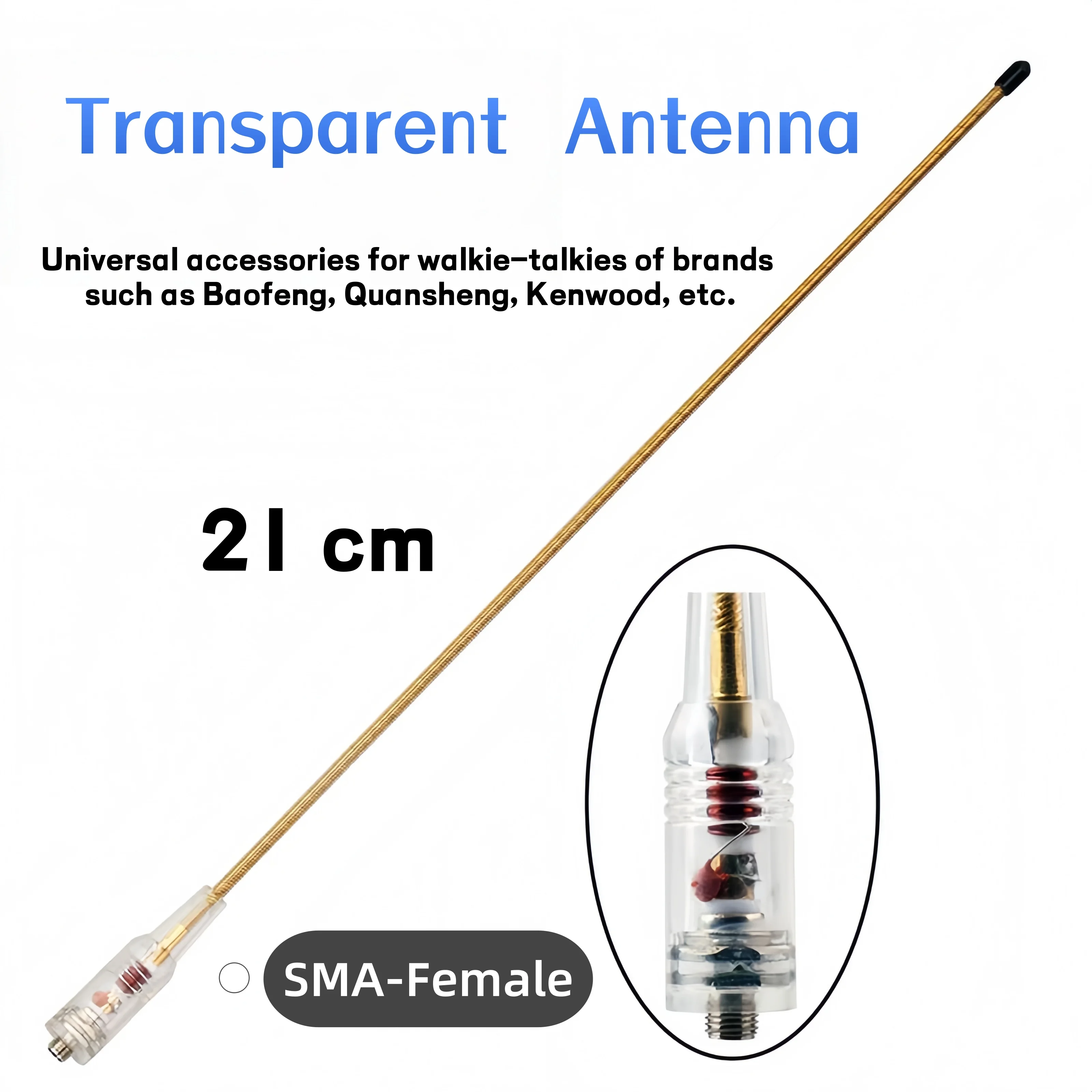 Transparent NA-771 High-Gain UV Dual-Band Walkie-Talkie Antenna Flexible SMA-Female 144/435MHz Enhances UV-5R & 888s