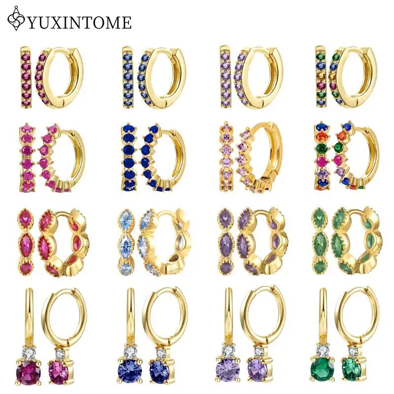 

925 Sterling Silver Needle Inlaid Colored Zircon Hoop Earrings Geometric Crystal Pendant Earrings Luxury Wedding Jewelry Gifts