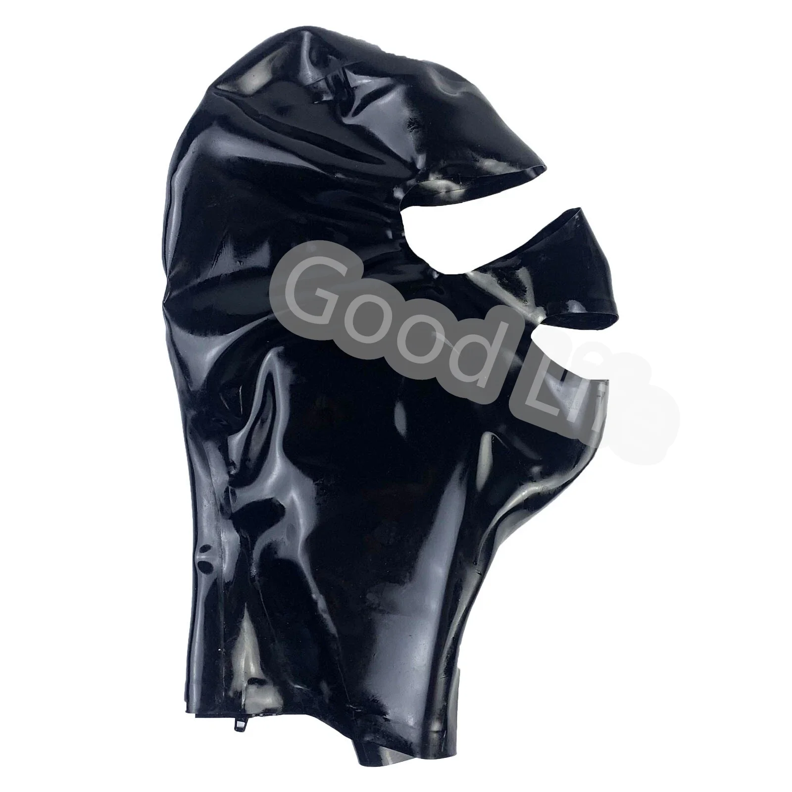 

Fetish Latex Black Hood Rubber Unisex Mask Open Eyes&Mouth for Catsuit Party