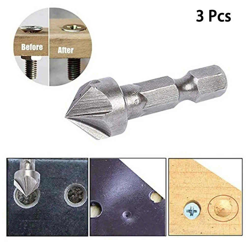 

Newest Protable Chamfer Drill Bit 1 4 Inch Shank 3 Pcs 45 HCS 6 Flute Chamfer Tool Silver For Chamfering Deburring
