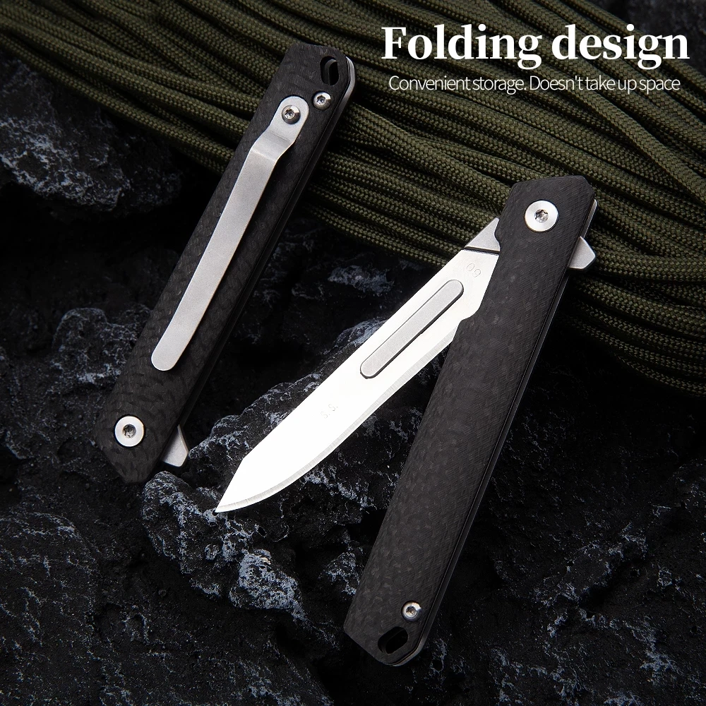 Cuchillo plegable de bisturí de fibra de carbono para exteriores, táctico, supervivencia, caza, campamento, EDC, cuchillo de autodefensa portátil,